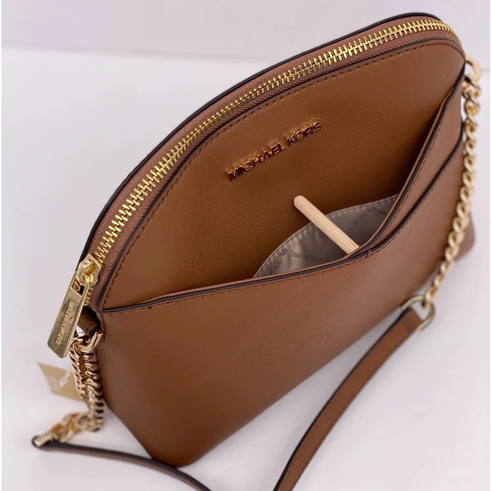 New Michael Kors Jet Set Travel Medium Dome Crossbody Leather Luggage